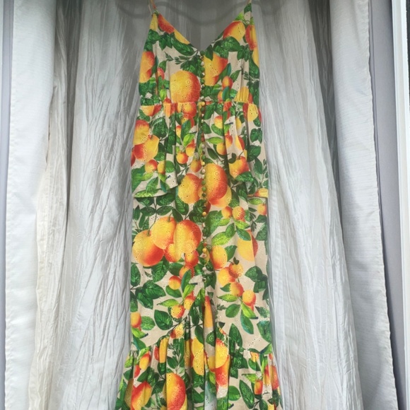 FARM RIO Orange Sands Linen Blend Ruffle Midi Dress - Picture 2 of 7